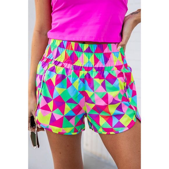 Azura Exchange  Multicolor Geometric High Waisted Athletic Shorts - Picture 1 of 15